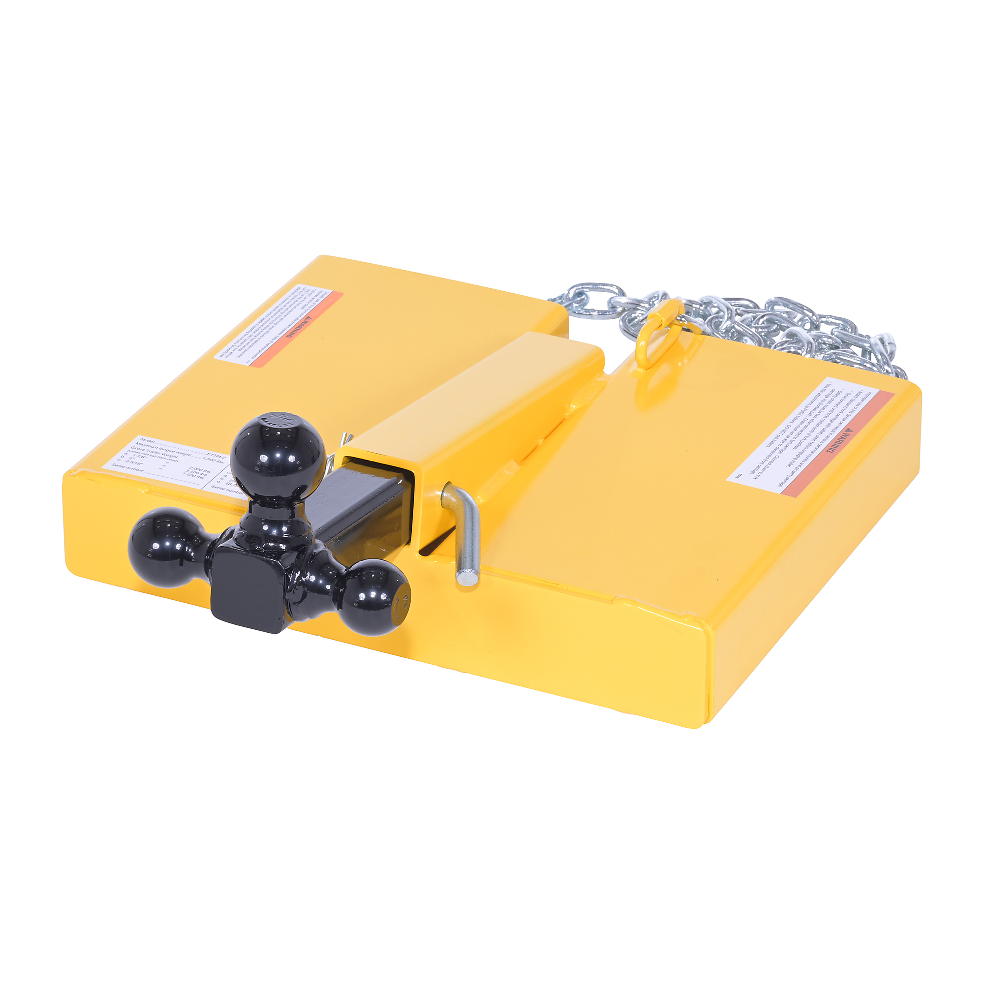 Vestil Forklift Hitch Attachment - 1500-Lb. Capacity, 20.94in. x 18.5in., Steel, Yellow, Model# FTTM-2